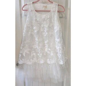 POL Ivory Tulle & Floral Lace Tunic Style Dress Size S NWOT Feminine Boho Flowy